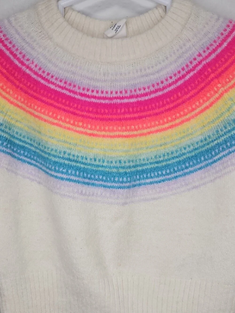 Baby GAP Cozy Rainbow Yoke Sweater - Cream with Neon Stripes Toddler Size 2t